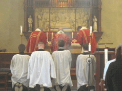 An Evangelical-Lutheran Mass being celebrated ad orientem, including the Elevation of the host, genuflection and incense; organised by the Evangelical Catholic organisation Societas Sanctae Birgittae.