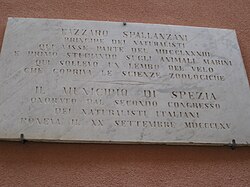 Plaque dedicated to Spallanzani in Portovenere, Italy