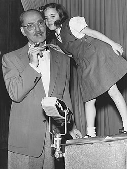On the set of You Bet Your Life with daughter Melinda, 1953