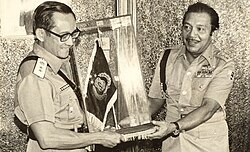 Chief of Indonesian National Police Lieutenant General Awaloeddin Djamin received an honorary visit by Chief of Philippine Constabulary Maj. Gen. Fidel V. Ramos, AFP (left), December 1979