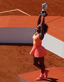 Williams celebrating her third French Open title