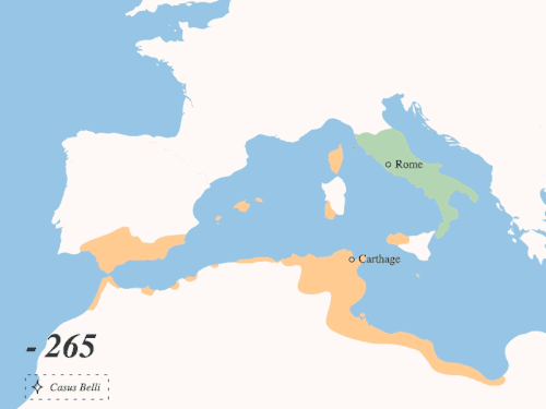 Territorial changes over the course of the Punic Wars: Roman possessions and close allies Carthaginian Empire and close allies