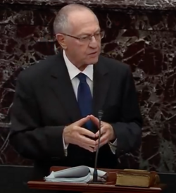Dershowitz arguing on the Senate floor during the impeachment of Donald Trump