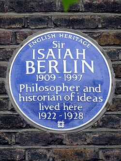 English Heritage blue plaque at 33 Upper Addison Gardens, Holland Park, London