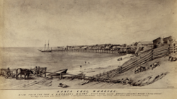 View of Santa Cruz's coastal wharves; Edward Vischer, 1863