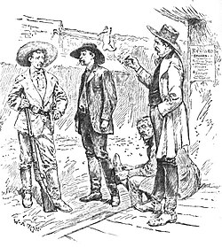 Tombstone sheriff and constituents, an illustration from the March 1884 edition of Harper's New Monthly Magazine[9]: 497