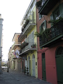 During part of his time in New Orleans, Faulkner lived in a house in the French Quarter (pictured center yellow).
