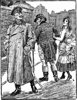 Cartoon on the Entente Cordiale from Punch by John Bernard Partridge, 1904; John Bull stalks off with a defiant Marianne and turns his back on the Kaiser, who pretends not to care.