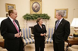 Shalala with President George W. Bush and former Senator Bob Dole prior to co-chairing the President's Commission on Care for America's Returning Wounded Warriors, 2007