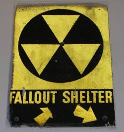 A sign pointing to an old fallout shelter in New York City.