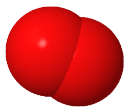 Space-filling model representation of dioxygen (O2) molecule