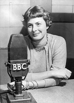 Swedish actress Ingrid Bergman being interviewed on BBC Radio in October 1954