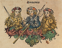 A fifteenth-century depiction of Amazons in battle armor