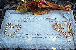 Lindbergh's grave at Palapala Ho'omau Church in Kipahulu, Hawaii