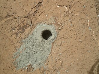 The "Cumberland" drill target (bottom center) where Curiosity detected high levels of organic chemicals.