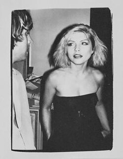 Photograph of Debbie Harry with Christopher Makos by Warhol, during her portrait session at the Factory, 1980