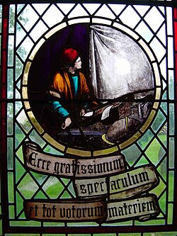 Memorial to Jeremiah Horrocks in St Michael's Church, Hoole. The Latin is taken from Horrocks's report of the 1639 transit and reads "Ecce gratissimum spectaculum et tot votorum materiem": "oh, most grateful spectacle, the realization of so many ardent desires".[22]
