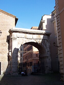 The Arch of Gallienus is one of the few monuments of ancient Rome from the 3rd century, and was a gate in the Servian Wall. Two side gates were destroyed in 1447.