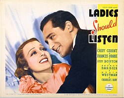 Lobby card for Ladies Should Listen (1934) with Frances Drake and Grant