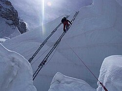 Fixed lines and ladders are distinguishing characteristics of expedition style mountaineering.
