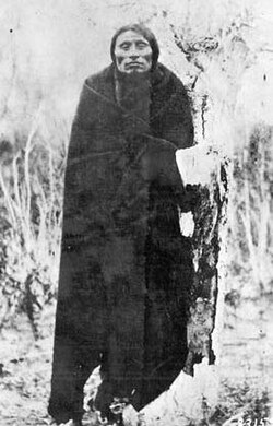 Treaty of Fort Wise signatory Ó'kôhómôxháahketa of the Cheyenne, known as Little Wolf (more correctly translated as Little Coyote), photographed May 1868 at Ft Laramie