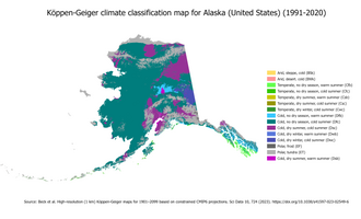 Köppen climate areas of Alaska