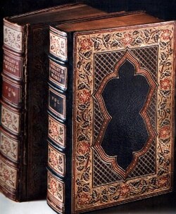 Rebacking saving original spine, showing one volume finished and one untouched