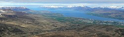 Eyjafjörður in north Iceland, Akureyri can be seen to the far right