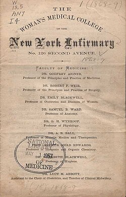 The Woman's Medical College of the New York Infirmary (announcement, 1868–69)