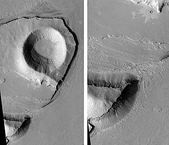 A streamlined form in the Athabasca Valles, as seen by HiRISE. Such morphological features are interpreted to have been formed in megaflood events.