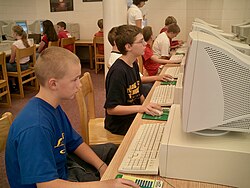 Public middle school students in a school media center in North Carolina