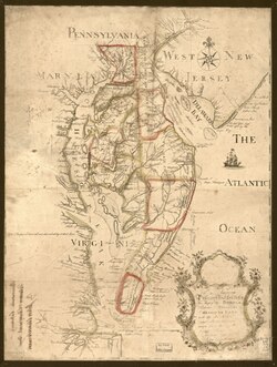 Map of the region in 1778; it is called "the peninsula between Delaware & Chesopeak bays"
