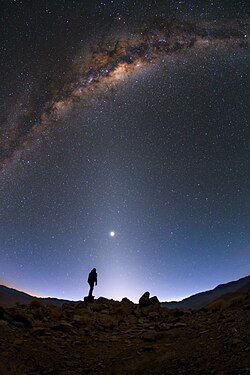 Zodiacal light caused by cosmic dust.[20]
