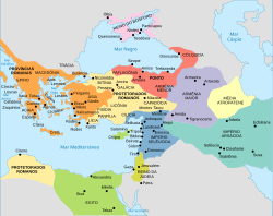 Roman holdings in the East (orange), clients (yellow), and other states.