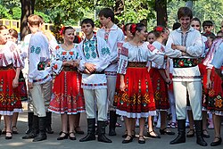 Moldovans wearing national costumes in Chișinău