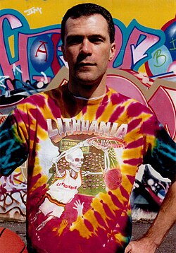 The "Skully" tie-dyed T-shirt, designed by New York City artist Greg Speirs, became a symbol of Lithuanian basketball.
