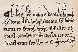 Anathema or curse in 12th–13th century manuscript of the Ter Doest Abbey