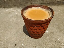 Tea served in a kulhar, which are disposable earthenware teacups in South Asia