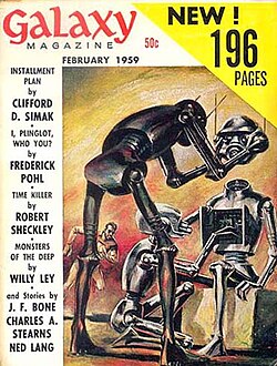 Simak's novelette "Installment Plan" was the cover story in the February 1959 issue of Galaxy Science Fiction.