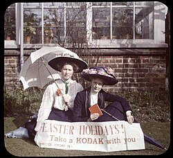 An original autochrome color photo from 1917 advertising Kodak
