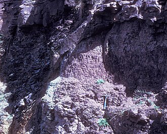 Alfisol paleosol cut by stream channel sandstone in Middle Devonian Oneonta Formation near East Windham, New York