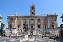 Cola di Rienzo stormed the Capitoline Hill in 1347 to create a new Roman Republic. Though short-lived, his attempt is recorded by a 19th-century statue near the ramped Cordonata leading to Michelangelo's Piazza del Campidoglio.