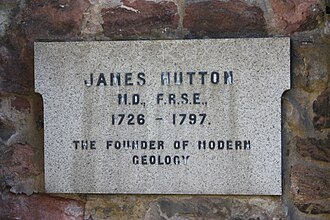 The memorial to James Hutton at his grave in Greyfriars Kirkyard in Edinburgh. Location: 55°56′44″N 3°11′32″W﻿ / ﻿55.945626°N 3.192200°W﻿ / 55.945626; -3.192200﻿ (slighhouses)