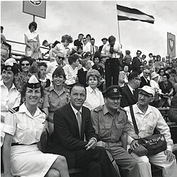 Sinatra watching an IDF military parade during a visit to Israel, 1962