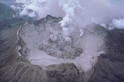 The summit caldera as seen on August 1, 1991. Lake Pinatubo later formed on the caldera.