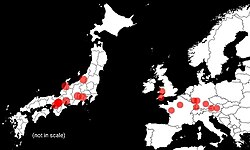 Locations of the 20 oldest operating companies