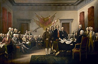 Declaration of Independence by John Trumbull, Harrison is seated at the table far left.[53]
