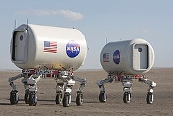 ATHLETE rover concepts with crew habitats models, 2008.