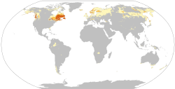 Distribution of Podzol soils according to the World Reference Base for Soil Resources classification: Dominant (more than 50% of soil cover) Codominant (25–50%) Associated (5–25%)