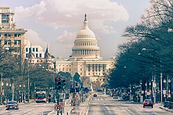 Pennsylvania Avenue, one of the city's most prominent streets, connects the U.S. Capitol and White House.